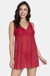 Zivame Forever Yours Lace N Mesh Babydoll With Thong - Cerise — thumbnail 1