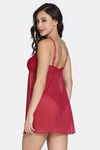 Zivame Forever Yours Lace N Mesh Babydoll With Thong - Cerise — thumbnail 3