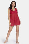 Zivame Forever Yours Lace N Mesh Babydoll With Thong - Cerise — thumbnail 4