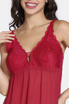 Zivame Forever Yours Lace N Mesh Babydoll With Thong - Cerise — thumbnail 5