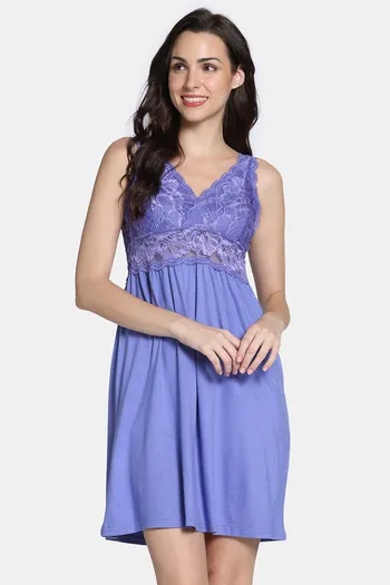 Zivame Lace N Mesh Babydoll - Chive Blossom