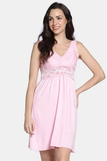 Zivame Lace N Mesh Babydoll - Coral Blush