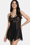 Zivame Lace N Mesh Babydoll with Thong - Black — thumbnail 1