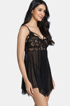 Zivame Lace N Mesh Babydoll with Thong - Black — thumbnail 3