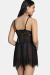 Zivame Lace N Mesh Babydoll with Thong - Black — thumbnail 4