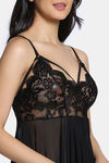 Zivame Lace N Mesh Babydoll with Thong - Black — thumbnail 5