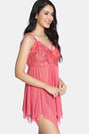 Zivame Lace N Mesh Babydoll With Thong - Coral — thumbnail 2