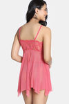 Zivame Lace N Mesh Babydoll With Thong - Coral — thumbnail 3