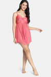 Zivame Lace N Mesh Babydoll With Thong - Coral — thumbnail 4