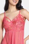 Zivame Lace N Mesh Babydoll With Thong - Coral — thumbnail 5
