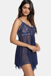 Zivame Lace N Mesh Babydoll with Thong - Navy — thumbnail 2