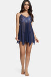 Zivame Lace N Mesh Babydoll with Thong - Navy — thumbnail 4