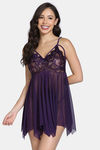 Zivame Lace N Mesh Babydoll With Thong - Purple — thumbnail 1