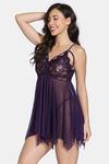 Zivame Lace N Mesh Babydoll With Thong - Purple — thumbnail 2