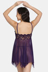Zivame Lace N Mesh Babydoll With Thong - Purple — thumbnail 3