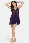 Zivame Lace N Mesh Babydoll With Thong - Purple — thumbnail 4