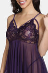 Zivame Lace N Mesh Babydoll With Thong - Purple — thumbnail 5