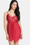 Zivame Lace N Mesh Babydoll With Thong - Red — thumbnail 1