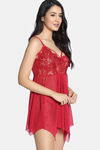 Zivame Lace N Mesh Babydoll With Thong - Red — thumbnail 2