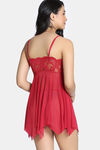Zivame Lace N Mesh Babydoll With Thong - Red — thumbnail 3