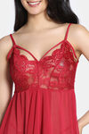 Zivame Lace N Mesh Babydoll With Thong - Red — thumbnail 5