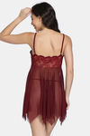 Zivame Lace N Mesh Babydoll With Thong - Wine — thumbnail 3