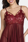 Zivame Lace N Mesh Babydoll With Thong - Wine — thumbnail 5