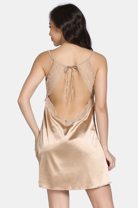 Zivame Silk N Satin Babydoll With Thong - Gold — image 3