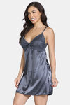 Zivame Silk N Satin Babydoll With Thong - Grey — thumbnail 2