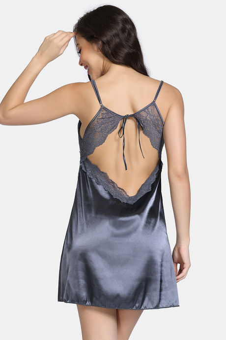 Zivame Silk N Satin Babydoll With Thong - Grey — image 3