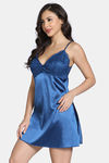 Zivame Silk N Satin Babydoll With Thong - Navy — thumbnail 2