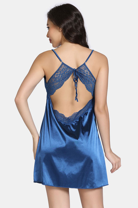 Zivame Silk N Satin Babydoll With Thong - Navy — image 3