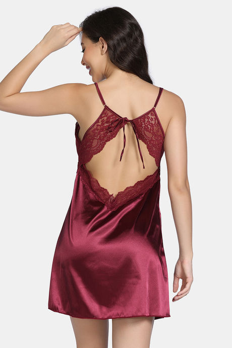 Zivame Silk N Satin Babydoll With Thong - Wine — image 3