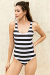 Zivame Scooped Neck Padded Swimsuit- Black N White Print — thumbnail 1