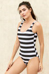 Zivame Scooped Neck Padded Swimsuit- Black N White Print — thumbnail 2