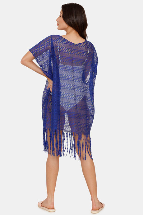 Zivame Lace N Mesh Swim Cover-Up - Blue — image 3
