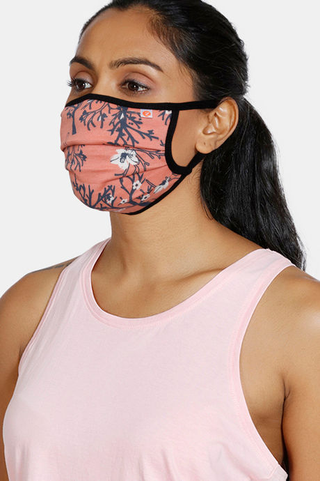 Zivame 2 Layer Printed Pleated Knit Cotton Face Mask Pack of 3 - Pink Navy Brown — image 2