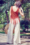 Zivame Extra Flared Geometric Printed Palazzo Pants with Belt- Mustard N White — thumbnail 4