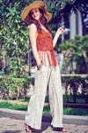 Zivame Extra Flared Geometric Printed Palazzo Pants with Belt- Mustard N White — thumbnail 5