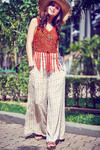 Zivame Extra Flared Geometric Printed Palazzo Pants with Belt- Mustard N White — thumbnail 6