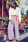 Zivame Extra Flared Geometric Printed Palazzo Pants with Belt- Red n Blue — thumbnail 1
