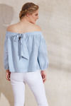 Zephyr Seersucker Off Shoulder Top- Blue N White — thumbnail 5