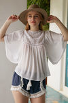 Zephyr Flared Sleeve Top With Lace Detail- White — thumbnail 1