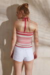 Zephyr Flatknit Halter Top- Pink N White — thumbnail 2