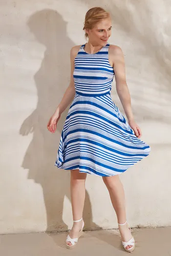 model image of Zephyr Stripe Skater Dress- White N Blue