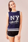 Zivame Cotton Box Fit Varsity Top- Navy — thumbnail 1