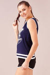 Zivame Cotton Box Fit Varsity Top- Navy — thumbnail 3