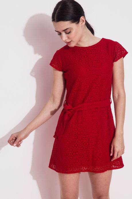 Zivame Hot Red Swoon-light Lace Midi Skater Dress — image 4