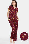 Zivame Fruggies Knit Poly Pyjama Set - Grape Wine — thumbnail 1