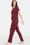 Zivame Fruggies Knit Poly Pyjama Set - Grape Wine — thumbnail 2